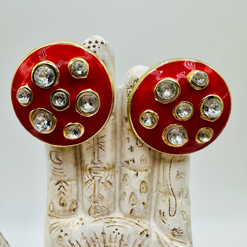 Elegant Vintage Red and Gold Earrings with Crystal Accents